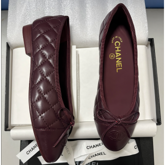 Chanel Ballet Flats Shoes Wine-Red Leather CBFSWRL1020 Chanel Ballet Flats Shoes Wine-Red Leather CBFSWRL1020