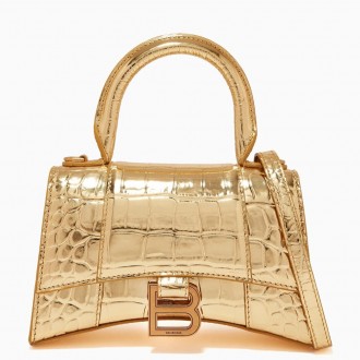 Balenciaga Hourglass XS Bag in Gold Crocodile Embossed Calfskin Balenciaga Hourglass XS Bag in Gold Crocodile Embossed Calfskin