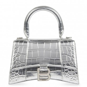 Balenciaga Hourglass XS Bag in Silver Crocodile Embossed Calfskin Balenciaga Hourglass XS Bag in Silver Crocodile Embossed Calfskin