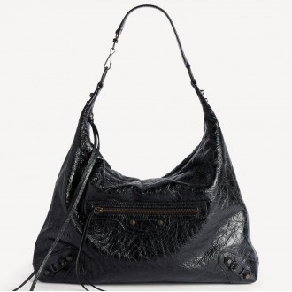 Balenciaga Le City Hobo Medium Bag in Black Arena Lambskin Balenciaga Le City Hobo Medium Bag in Black Arena Lambskin