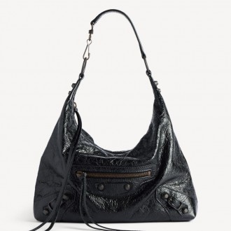 Balenciaga Le City Hobo Small Bag in Black Arena Lambskin Balenciaga Le City Hobo Small Bag in Black Arena Lambskin