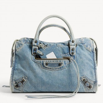Balenciaga Le City Medium Bag in Blue Washed Denim Balenciaga Le City Medium Bag in Blue Washed Denim