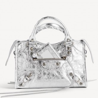 Balenciaga Le City Mini Bag in Silver Metallic Lambskin Balenciaga Le City Mini Bag in Silver Metallic Lambskin