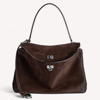 Balenciaga Rodeo Medium Bag in Dark Brown Suede Calfskin
