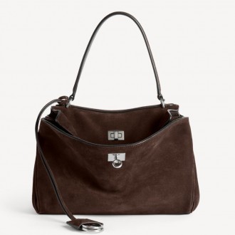 Balenciaga Rodeo Small Bag in Dark Brown Suede Calfskin