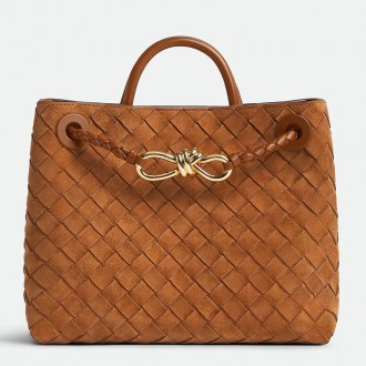 Bottega Veneta Andiamo Small Bag in Brown Intrecciato Suede