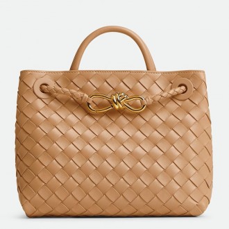 Bottega Veneta Andiamo Small Bag in Pale Brown Intrecciato Lambskin