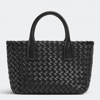Bottega Veneta Cabat Mini Bag In Black Intrecciato Lambskin Bottega Veneta Cabat Mini Bag In Black Intrecciato Lambskin