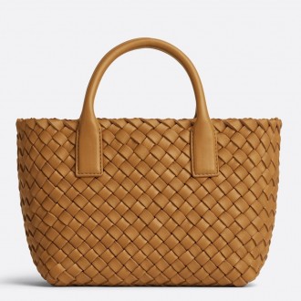 Bottega Veneta Cabat Mini Bag In Caramel Intrecciato Lambskin Bottega Veneta Cabat Mini Bag In Caramel Intrecciato Lambskin