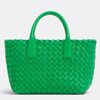 Bottega Veneta Cabat Mini Bag In Green Intrecciato Lambskin Bottega Veneta Cabat Mini Bag In Green Intrecciato Lambskin