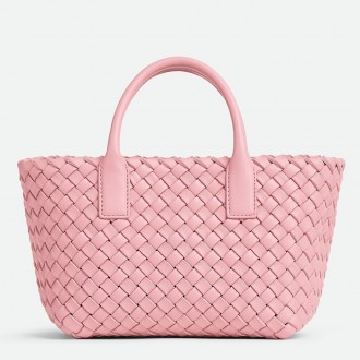 Bottega Veneta Cabat Mini Bag In Pink Intrecciato Lambskin Bottega Veneta Cabat Mini Bag In Pink Intrecciato Lambskin