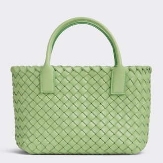 Bottega Veneta Cabat Mini Bag In Pistachio Intrecciato Lambskin Bottega Veneta Cabat Mini Bag In Pistachio Intrecciato Lambskin