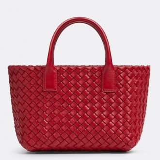 Bottega Veneta Cabat Mini Bag In Red Intrecciato Lambskin Bottega Veneta Cabat Mini Bag In Red Intrecciato Lambskin