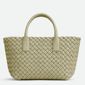 Bottega Veneta Cabat Mini Bag In Travertine Intrecciato Lambskin Bottega Veneta Cabat Mini Bag In Travertine Intrecciato Lambskin