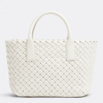Bottega Veneta Cabat Mini Bag In White Intrecciato Lambskin Bottega Veneta Cabat Mini Bag In White Intrecciato Lambskin