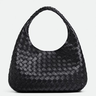 Bottega Veneta Campana Medium Bag in Black Intrecciato Lambskin Bottega Veneta Campana Medium Bag in Black Intrecciato Lambskin
