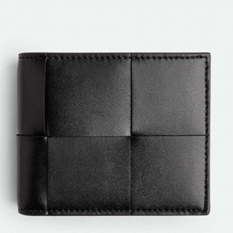 Bottega Veneta Cassette Bi-fold Wallet in Black Intrecciato Calfskin Bottega Veneta Cassette Bi-fold Wallet in Black Intrecciato Calfskin
