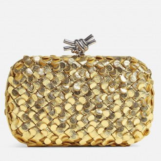 Bottega Veneta Knot Minaudiere Clutch in Gold Sequins Laminated Leather Bottega Veneta Knot Minaudiere Clutch in Gold Sequins Laminated Leather