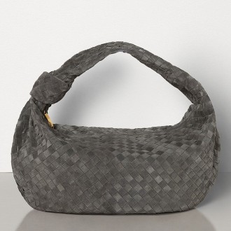 Bottega Veneta Large BV Jodie Bag In Grey Woven Suede Bottega Veneta Large BV Jodie Bag In Grey Woven Suede