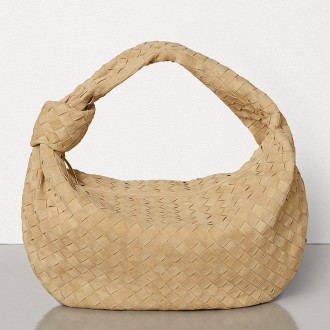 Bottega Veneta Large BV Jodie Bag In Sand Woven Suede Bottega Veneta Large BV Jodie Bag In Sand Woven Suede