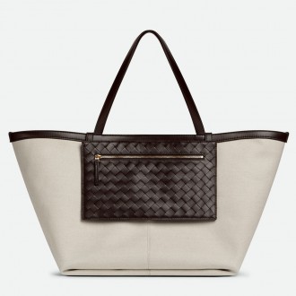Bottega Veneta Large Flip Flap Bag in Canvas with Fondant Leather Bottega Veneta Large Flip Flap Bag in Canvas with Fondant Leather