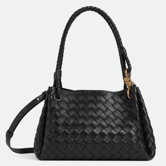 Bottega Veneta Parachute Medium Bag in Black Intrecciato Lambskin