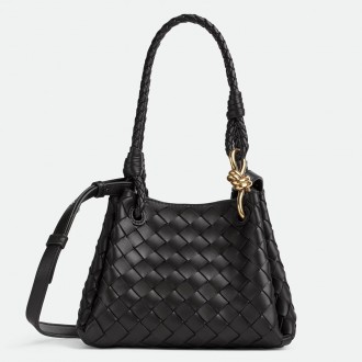 Bottega Veneta Parachute Small Bag in Black Intrecciato Lambskin