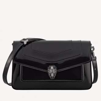 Bvlgari Serpenti Forever East-West Shoulder Bag in Black Brushed Leather
