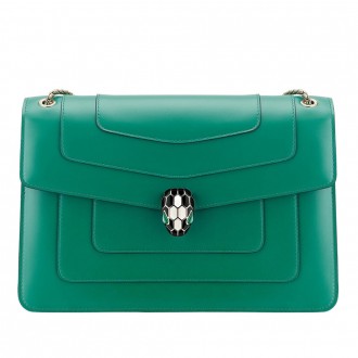 Bvlgari Serpenti Forever Large Shoulder Bag In Green Calfskin