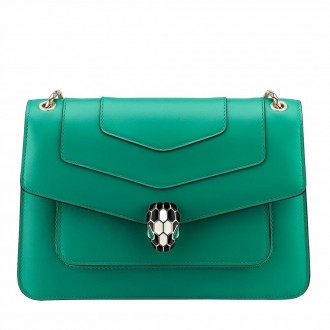 Bvlgari Serpenti Forever Medium Shoulder Bag In Green Calfskin Bvlgari Serpenti Forever Medium Shoulder Bag In Green Calfskin