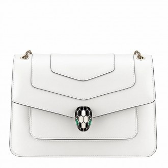 Bvlgari Serpenti Forever Medium Shoulder Bag In White Calfskin Bvlgari Serpenti Forever Medium Shoulder Bag In White Calfskin