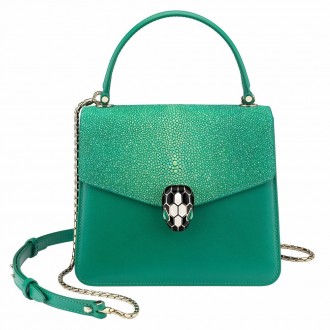 Bvlgari Serpenti Forever Small Bag In Green Galuchat Leather Bvlgari Serpenti Forever Small Bag In Green Galuchat Leather