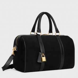 Celine Boston Bag in Black Suede Calfskin