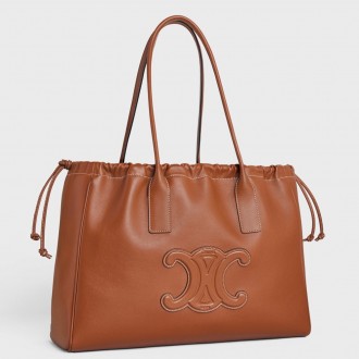 Celine Cabas Drawstring Cuir Triomphe Bag in Brown Calfskin