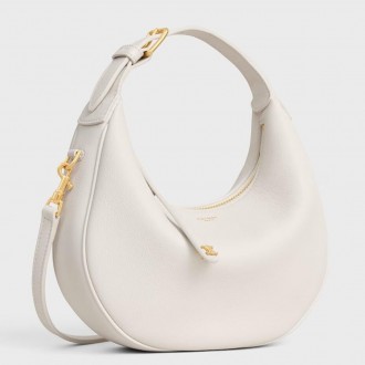 Celine Lulu Teen Hobo Bag in White Grained Calfskin