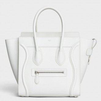 Celine Micro Luggage Tote Bag In White Drummed Calfskin