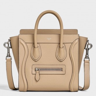 Celine Nano Luggage Tote Bag In Dune Drummed Calfskin