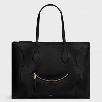 Celine New Luggage Flat Cabas Bag in Black Calfskin