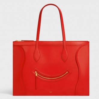 Celine New Luggage Flat Cabas Bag in Red Calfskin