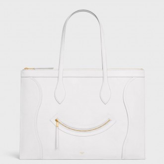 Celine New Luggage Flat Cabas Bag in White Calfskin