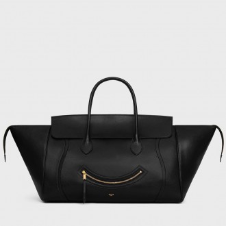 Celine New Luggage Smiling Large Bag in Black Lambskin