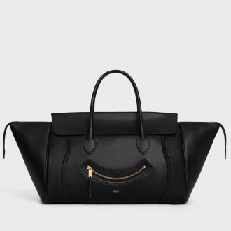 Celine New Luggage Smiling Medium Bag in Black Lambskin