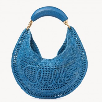 Chloe Summer Banana Hobo Bag in Blue Raffia