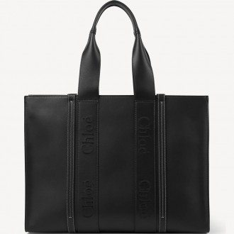 Chloe Woody Large Tote Bag In Black Calfskin Chloe Woody Large Tote Bag In Black Calfskin