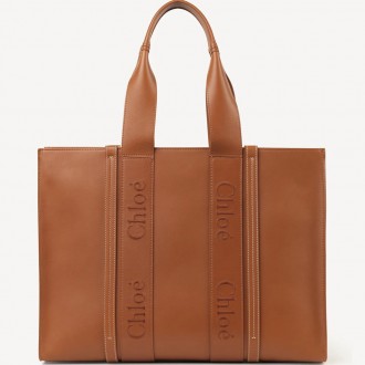 Chloe Woody Large Tote Bag In Brown Calfskin Chloe Woody Large Tote Bag In Brown Calfskin