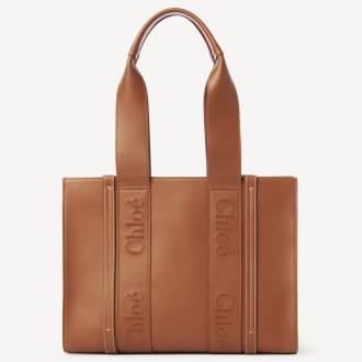 Chloe Woody Medium Tote Bag In Brown Calfskin Chloe Woody Medium Tote Bag In Brown Calfskin