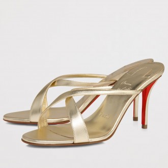 Christian Louboutin Mulazee Cross Mules 80mm in Gold Metallic Leather