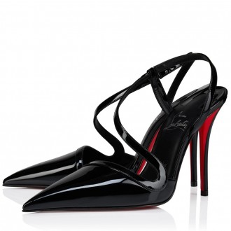Christian Louboutin Rosa Z Slingback Pumps 100mm in Black Patent Leather