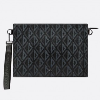 Dior A5 Triangle Pouch in Black CD Diamond Canvas Dior A5 Triangle Pouch in Black CD Diamond Canvas