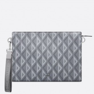 Dior A5 Triangle Pouch in Grey CD Diamond Canvas Dior A5 Triangle Pouch in Grey CD Diamond Canvas